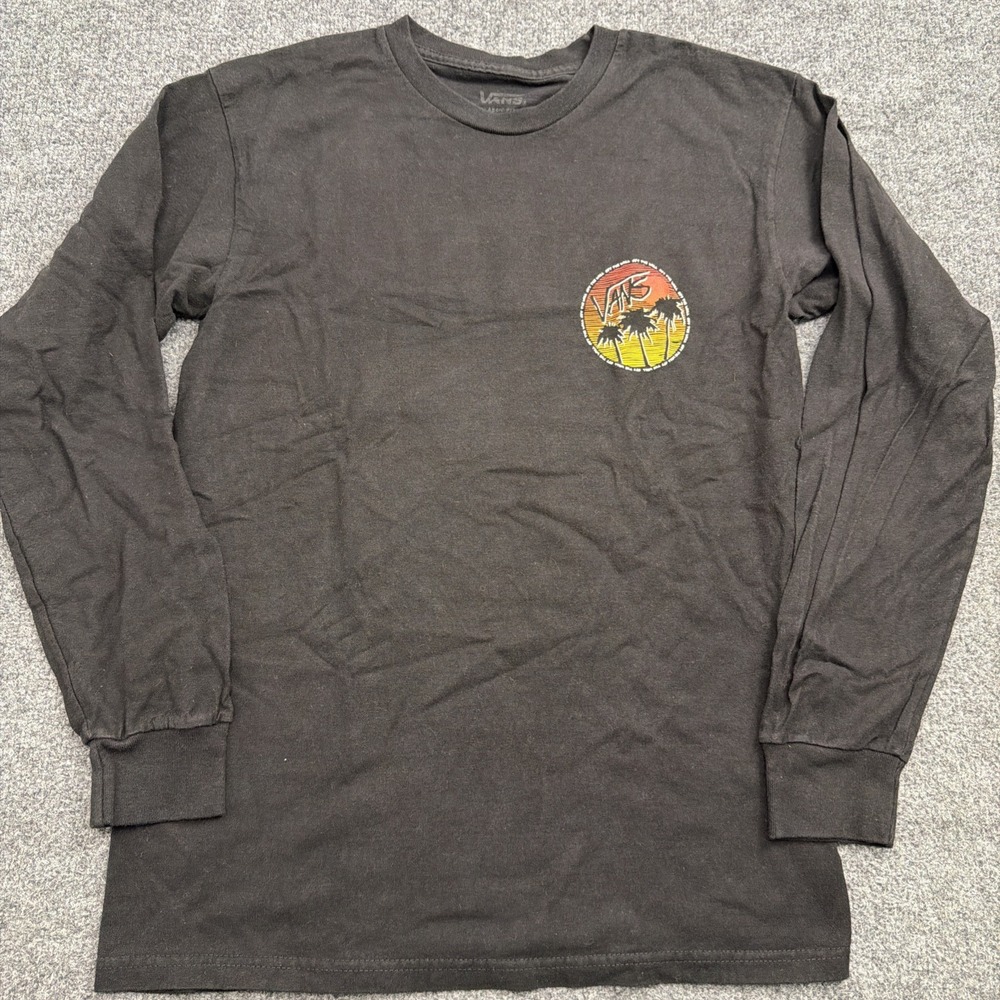Vans Off The Wall Long Sleeve‎ Top Men Small Black Casual Comfort Beach Tree